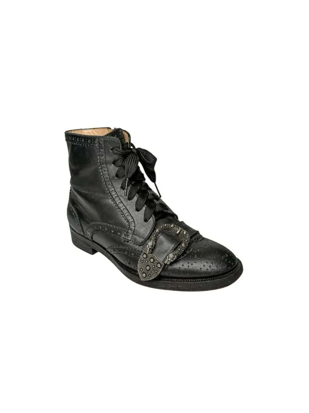 Gucci Dionysus Queercore Bee Lace Up Combat Boots Black Leather EU 36.5 US 6.5